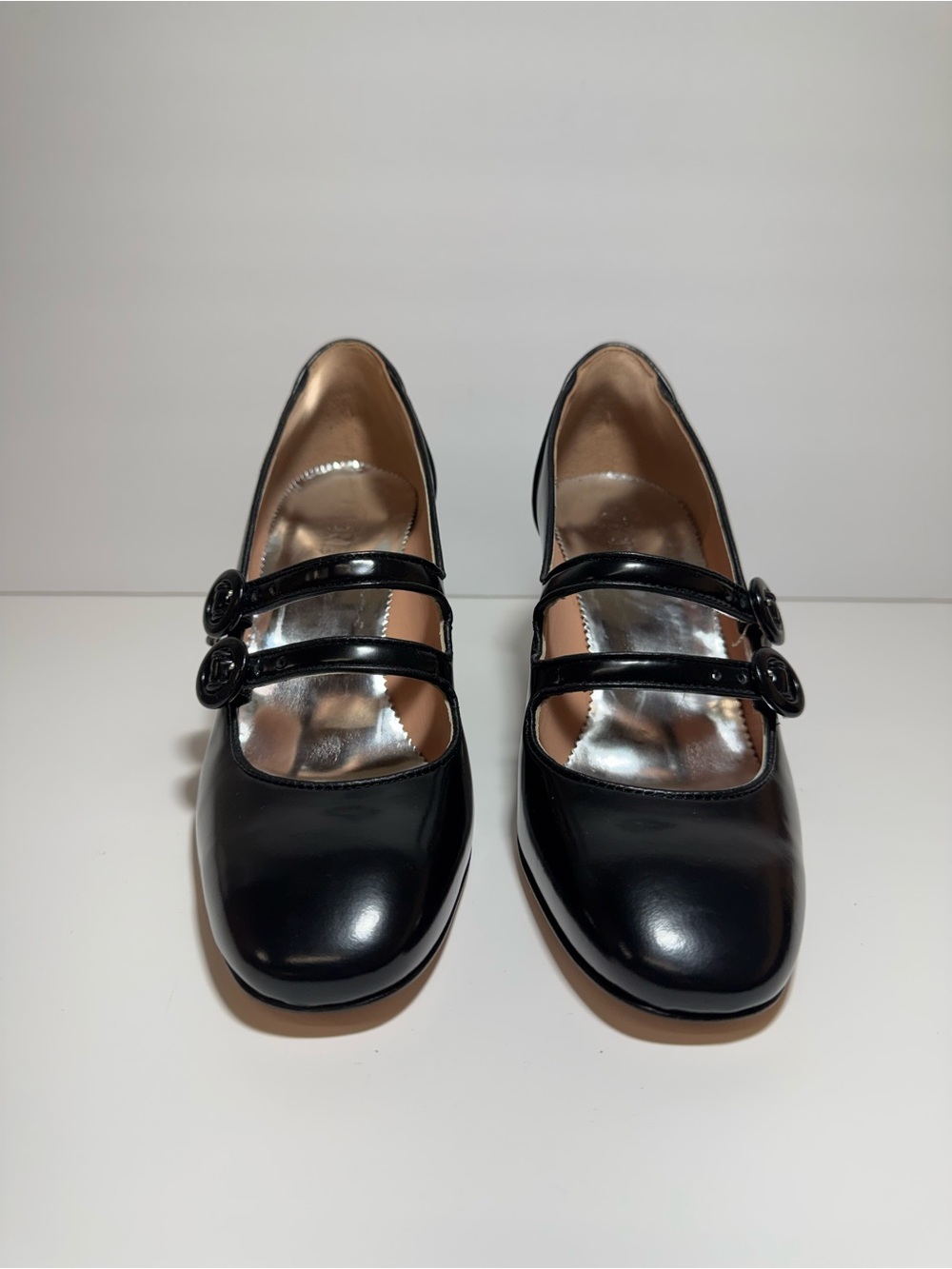 New J. Crew Maisie Double Strap Heels Italian Leather Black Mary Jane Size 7.5 - Picture 4 of 14